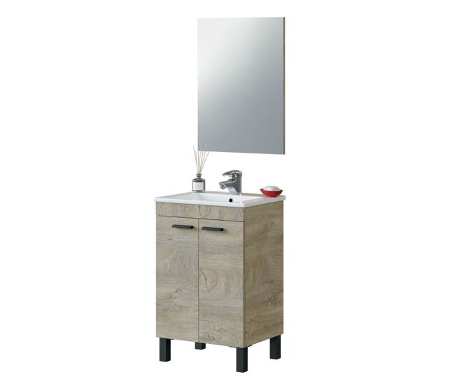 Mueble de baño 50 con espejo roble alaska y lacado en negro mate mueble:50espejo:50 x mueble:80espejo:68 x mueble:40espejo:1,8 cm