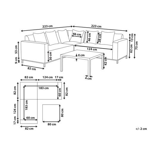 Conjunto de sofás de jardim de canto 5 lugares BELIZE à esquerda Creme Conjunto de sofás de jardim de canto 5 lugares BELIZE à esquerda Creme