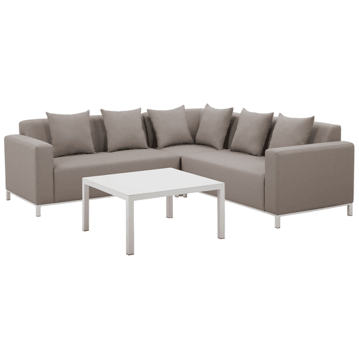 Conjunto de sofás de jardim de canto 5 lugares BELIZE à esquerda Creme Conjunto de sofás de jardim de canto 5 lugares BELIZE à esquerda Creme