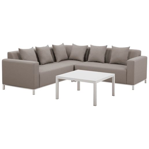 Conjunto de sofás de jardim de canto 5 lugares BELIZE à esquerda Creme Conjunto de sofás de jardim de canto 5 lugares BELIZE à esquerda Creme