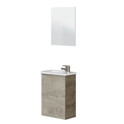 Móvel de casa de banho compacto 40 com espelho e lavatório Roble Alaska Mueble:40Espejo:40Lavabo:40 x Mueble:58Espejo:50Lavabo:2,5 x Mueble:22Espejo:1