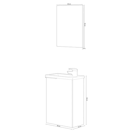 Móvel de casa de banho compacto 40 com espelho e lavatório Roble Alaska Mueble:40Espejo:40Lavabo:40 x Mueble:58Espejo:50Lavabo:2,5 x Mueble:22Espejo:1