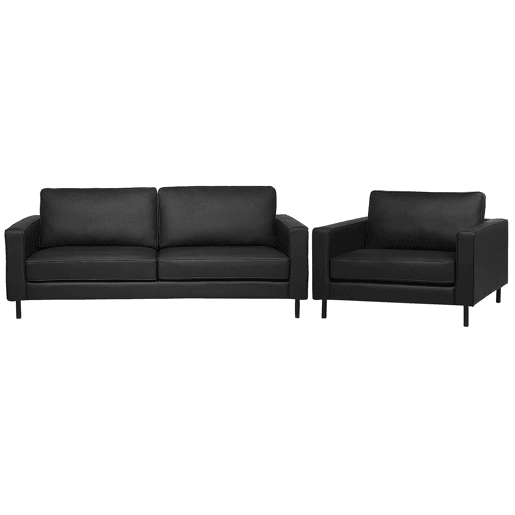 Conjunto de sofás com 3 lugares em pele sintética preta SAVALEN Conjunto de sofás com 3 lugares em pele sintética preta SAVALEN