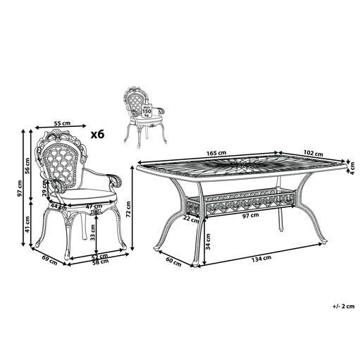 Conjunto de refeições de jardim 6 lugares LIZZANO com almofadas Metal Castanho escuro