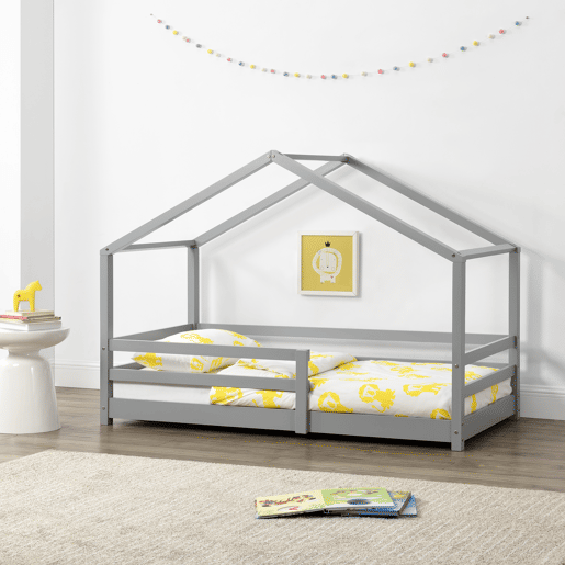 Cama de criança Knätten In House design com estrado em madeira de pinho 70 x 140 cm Cinzento claro lacado mate en.casa.