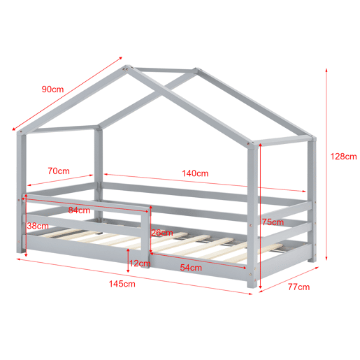 Cama de criança Knätten In House design com estrado em madeira de pinho 70 x 140 cm Cinzento claro lacado mate en.casa.