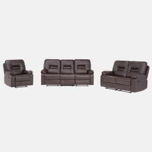Conjunto de sala de estar reclinável manual BERGEN Pele sintética Castanho 6 lugares