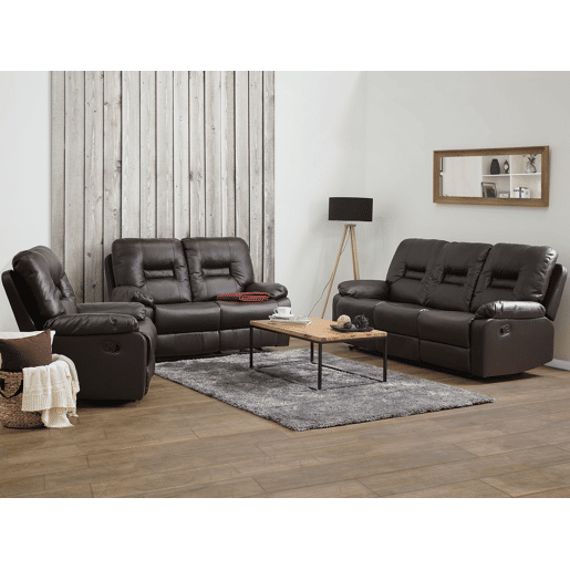 Conjunto de sala de estar reclinável manual BERGEN Pele sintética Castanho 6 lugares