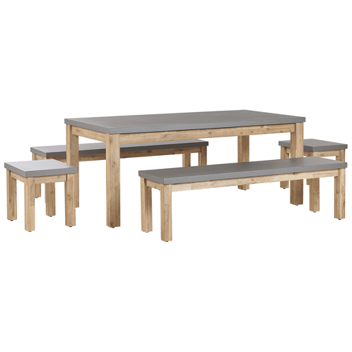 Conjunto de refeições de de jardim com bancos e tamboretes 8 lugares OSTUNI Betão Cinzento