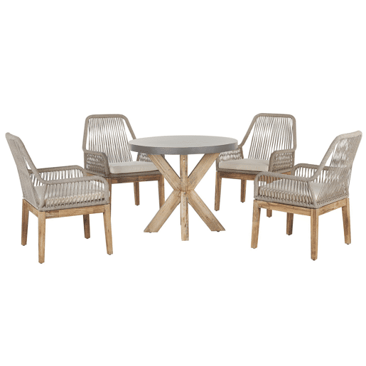 Conjunto de refeições de jardim 4 lugares OLBIA com almofadas Betão Creme