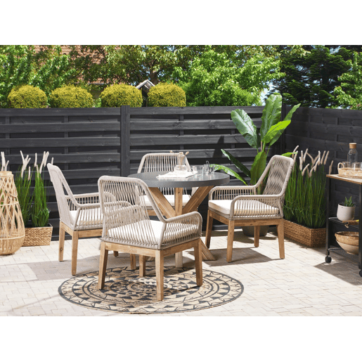 Conjunto de refeições de jardim 4 lugares OLBIA com almofadas Betão Creme