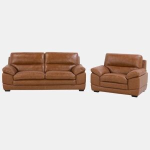 Conjunto de sala de estar HORTEN Pele Castanho 4 lugares