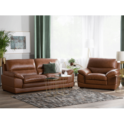 Conjunto de sala de estar HORTEN Pele Castanho 4 lugares