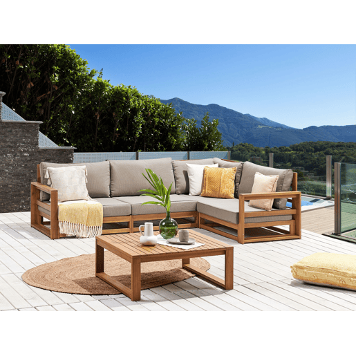 Conjunto de sofás de jardim de canto 4 lugares TIMOR à esquerda Madeira de Acácia certificada Castanho claro