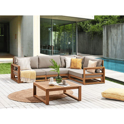 Conjunto de sofás de jardim de canto 4 lugares TIMOR à esquerda Madeira de Acácia certificada Castanho claro