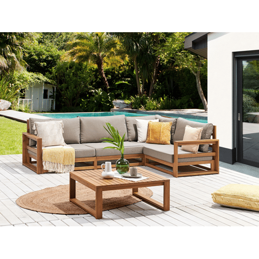 Conjunto de sofás de jardim de canto 4 lugares TIMOR à esquerda Madeira de Acácia certificada Castanho claro