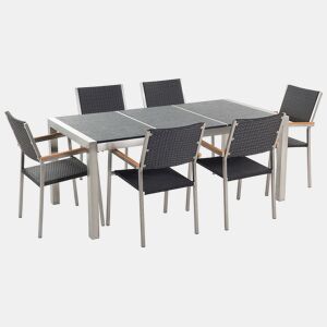 Conjunto de refeições de jardim 6 lugares GROSSETO Placa tripla Basalto Flameado Preto
