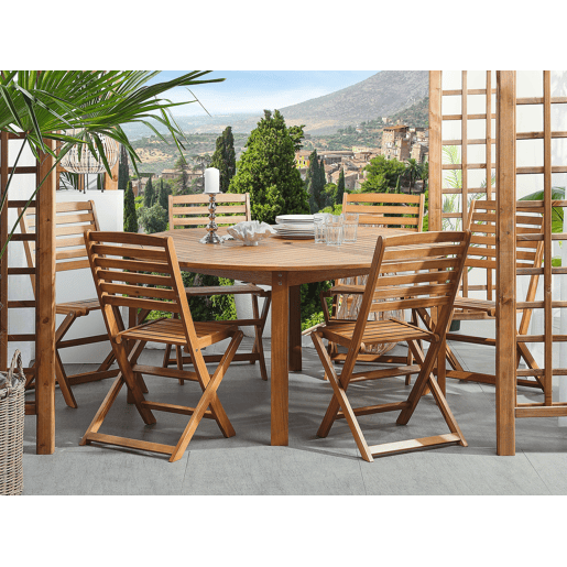 Conjunto de refeições de jardim 6 lugares TOLVE Madeira de acácia Castanho