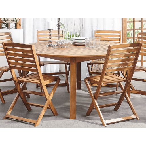 Conjunto de refeições de jardim 6 lugares TOLVE Madeira de acácia Castanho