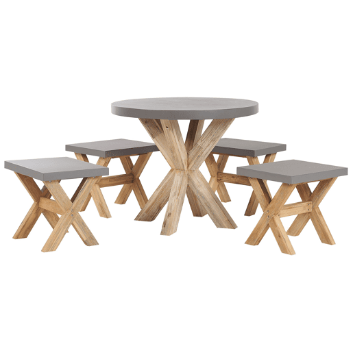 Conjunto de refeições de jardim com tamboretes 4 lugares OLBIA Betão Cinzento