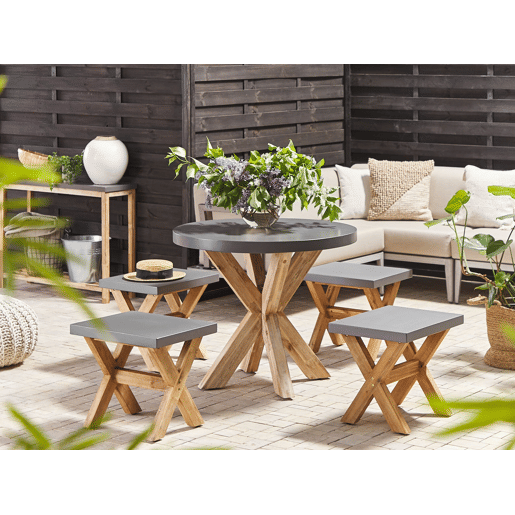 Conjunto de refeições de jardim com tamboretes 4 lugares OLBIA Betão Cinzento