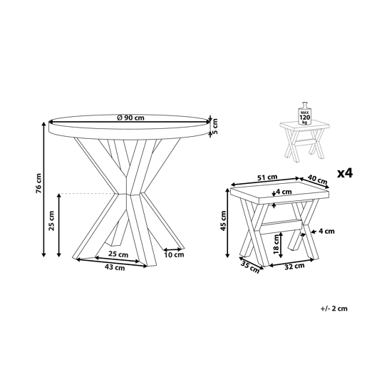 Conjunto de refeições de jardim com tamboretes 4 lugares OLBIA Betão Cinzento