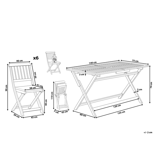 Conjunto de refeições de jardim 6 lugares CENTO com almofadas Madeira de acácia Castanho