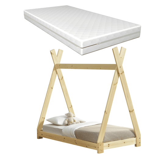 Cama de criança Onejda com colchão Pinho natural e 70 x 140 cm en.casa neu.haus.