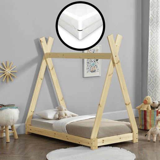 Cama de criança Onejda com colchão Pinho natural e 70 x 140 cm en.casa neu.haus.