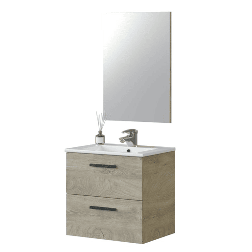 Móvel de casa de banho Aruba 60 com espelho Roble Alaska Mueble:60Espejo:57,5 x Mueble:57Espejo:80 x Mueble:45Espejo:1,8 cm