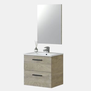 Móvel de casa de banho Aruba 60 com espelho Roble Alaska Mueble:60Espejo:57,5 x Mueble:57Espejo:80 x Mueble:45Espejo:1,8 cm