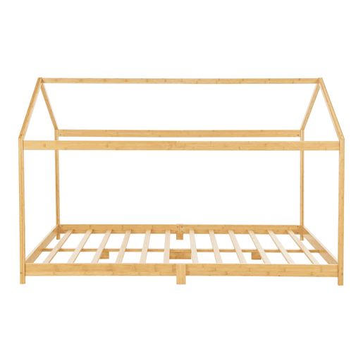 Cama de criança simples Vindafjord em forma de casa com colchão de bambu 120 x 200 cm - Cor natural en.casa.