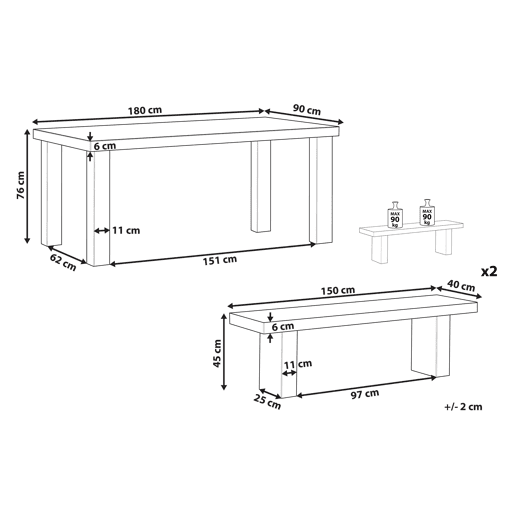 Conjunto de refeições de de jardim com bancos 4 lugares TARANTO Betão Cinzento