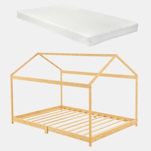 Cama de criança Vindafjord em forma de casa com colchão de bambu 90 x 200 cm - Cor natural en.casa.