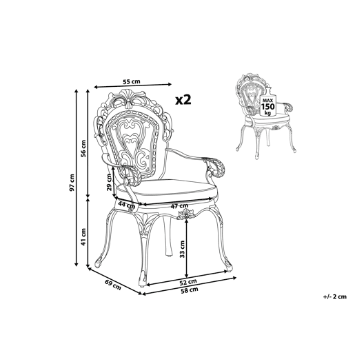 Conjunto de 2 cadeiras de jardim com almofadas SAPRI Metal Castanho escuro