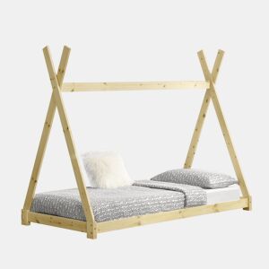 Cama para crianças Onejda - Estrutura tepee em pinho - 200 x 90cm - Cor pinho natural en.casa.