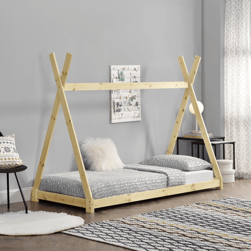 Cama para crianças Onejda - Estrutura tepee em pinho - 200 x 90cm - Cor pinho natural en.casa.