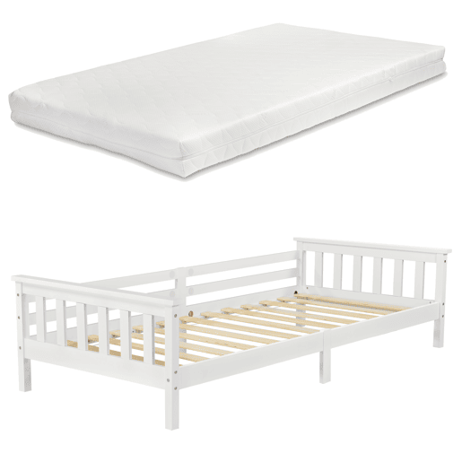 Cama de criança Nuuk com base de colchão e protecção anti-queda - máx. 100 kg - pinho 90 x 200 cm - Branco en.casa.