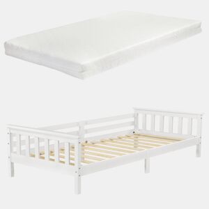 Cama de criança Nuuk com base de colchão e protecção anti-queda - máx. 100 kg - pinho 90 x 200 cm - Branco en.casa.