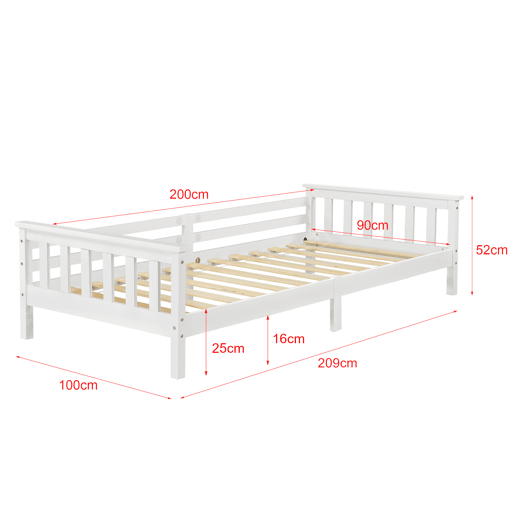 Cama de criança Nuuk com base de colchão e protecção anti-queda - máx. 100 kg - pinho 90 x 200 cm - Branco en.casa.