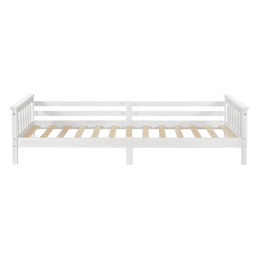 Cama de criança Nuuk com base de colchão e protecção anti-queda - máx. 100 kg - pinho 90 x 200 cm - Branco en.casa.