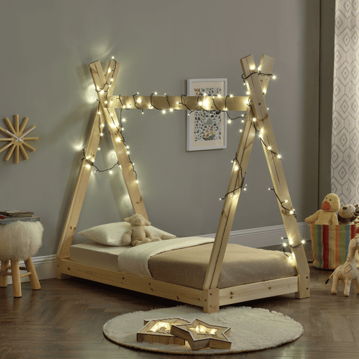 Cama de criança Onejda - Estrutura de tenda em pinho - 140 x 70cm - Cor pinho natural en.casa.
