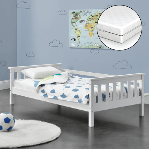 Cama Nuuk para crianças com base de colchão e protecção anti-queda - máx. 70 kg - pinho 80 x 160 cm - Branco en.casa.