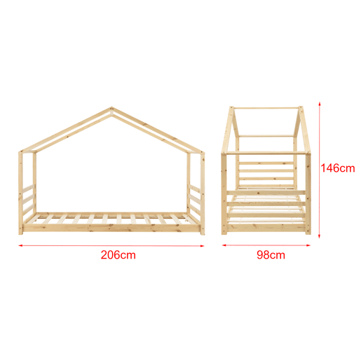 Cama de criança Vardø com colchão - Forma de casa - Pinho e Oeko-Tex 100 - 90 x 200 cm - Natural en.casa.