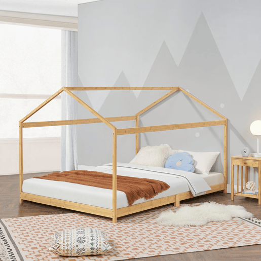 Cama de criança Vindafjord em forma de casa de bambu 140 x 200 cm - Cor natural en.casa.