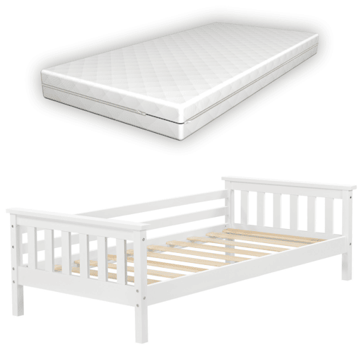 Cama Nuuk para crianças com base de colchão e protecção anti-queda - máx. 50 kg - pinho 70 x 140 cm - Branco em casa em casa. Cama Nuuk para crianças com base de colchão e protecção anti-queda - máx. 50 kg - pinho 70 x 140 cm - Branco em casa em casa.