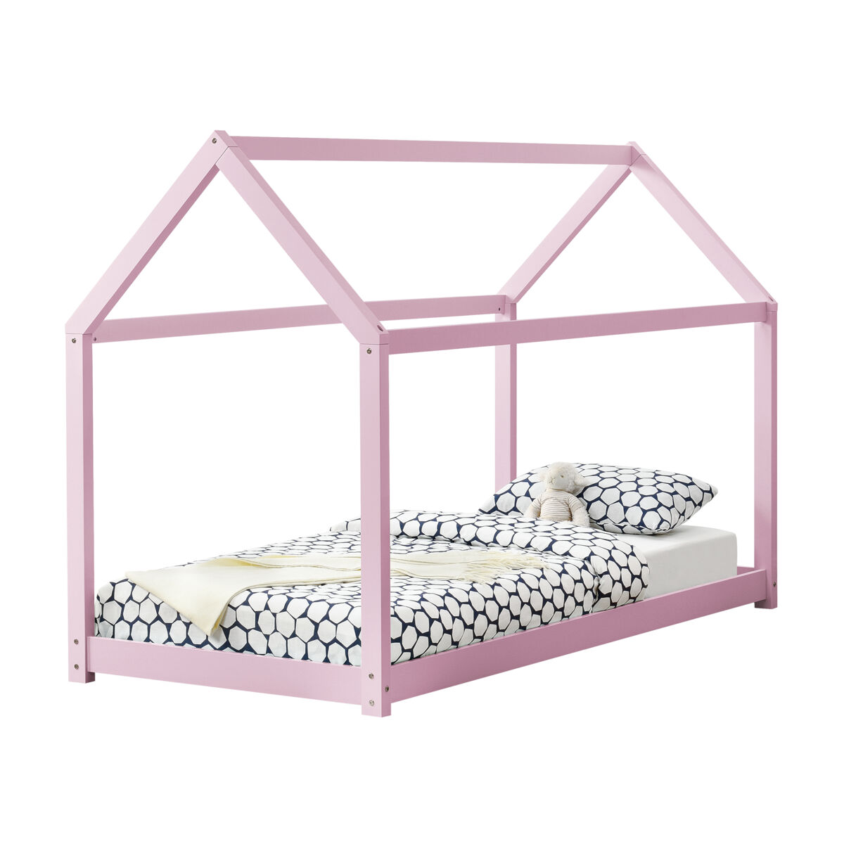 Cama infantil netstal de madera pino forma de casa - (lxanxa) 206x98x142 cm - rosa lacado mate [en.casa]