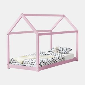 Cama de criança Netstal em madeira de pinho Forma de casa - (CxLxA) 206x98x142 cm - Lacado rosa mate en.casa.
