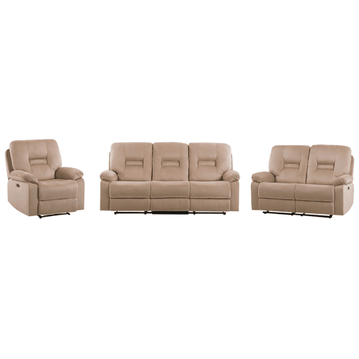 Conjunto de sala de estar reclinável elétrico BERGEN Veludo Cor de areia com entrada USB 6 lugares