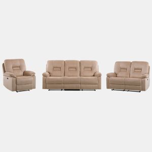 Conjunto de sala de estar reclinável elétrico BERGEN Veludo Cor de areia com entrada USB 6 lugares
